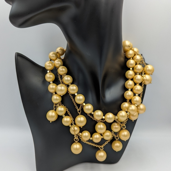 J. Crew Golden Faux Pearl Necklace Hook Clasp Retired 36" Long Marked Statement - Picture 4 of 7